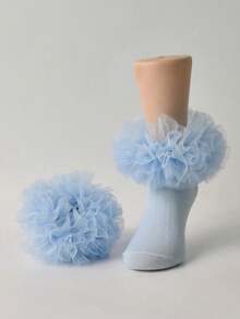 2 Pairs Baby Girls' Ruched Princess Socks, Fluffy Large Ruffle Design - Multicolor - View 3