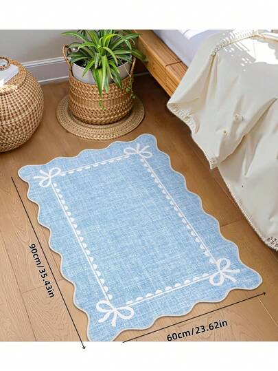 1 件装不对称蝴蝶结花卉图案地毯，现代巴黎风格，防滑，可机洗，防污，可用作门垫