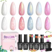 Beetles Pearl Gel Nail Polish, 6 Colors Shimmer Pearl White Pink Purple Mermaid Nail Drawing Spring Gel Polish - 6 Colors Pearl White - 查看 8