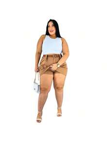 Short Skirt Plus Size Tailored With Belt Various Colors Summer - KIT 2 BEIGE/RED - View 6