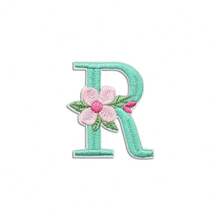 1/26 piezas Parches bordados con flores y letras inglesas coloridas, pegatinas decorativas de aplicación de costura con adhesivo en la parte posterior (disponibles en varios colores) - Verde - Ver 34