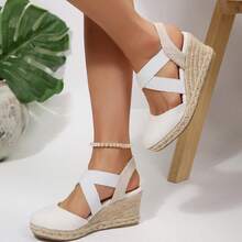 Women's Closed Toe Platform Sandals – Espadrille Wedge Sandals With Crisscross Elastic Ankle Strap Summer Shoes - 白色 - 查看 5