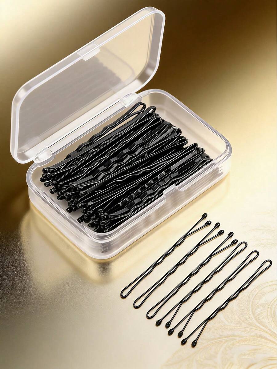 50个/套 2英寸发夹，女士及女孩发夹，美发沙龙专用发夹，带透明收纳盒（黑色） - 多色 - 查看 1