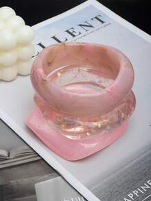 Bộ 3 vòng tay nhựa acrylic họa tiết hổ phách cổ điển, thiết kế xếp chồng thời trang, phù hợp cho phụ nữ đeo hàng ngày (Màu sắc vòng tay nhựa có thể thay đổi chút ít tùy theo lô sản xuất). - Hồng - Xem 6