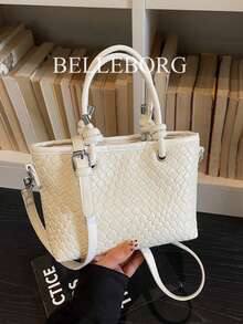 女士编织纹理优雅手提包 - 米色 - 查看 4