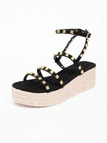 Giày sandal đế xuồng chống thấm nước một quai dành cho nữ, đế dày, gót cao, hở gót, đa năng, thời trang, phong cách bohemian, thích hợp cho kỳ nghỉ. - màu đen - Xem 7