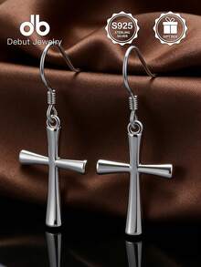 S925 Sterling Silver Simple Cross Earrings, Minimalist Christian Jewelry, Unisex Daily Wear, Mother's Day Gift, Gift Box - Cross Earrings - View 7