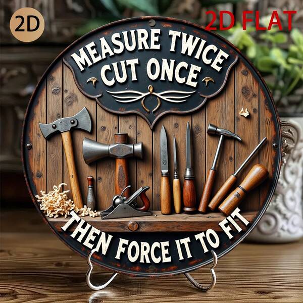 1pc 2D Printed Vintage Woodworking Tool Wall Art Sign - Funny Woodworking Decor With Measurement Quotes - Perfect Gift For Woodworkers & Carpenters - Rustic Style Design, Detailed Craftsmanship, Tool Themed Art, 2D Flat, Great For Room Decor, Pre-Drilled Holes As Shown In Size