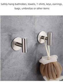 1pc/2pcs/4pcs Adhesive Suction Cup Hooks, Stainless Steel Strong Hooks, No Drilling Bathroom Key Holder Hooks, Hat Holder Sticky Hooks, Damage-Free Wall Hooks, Strong Adhesive Hooks, Stainless Steel Bathroom Hooks, Durable, Waterproof, Rust-Proof - Multicolor - View 7