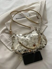 2026新款亮片小众高端手提包，女士礼品托特包单肩斜挎腋下包 - 金色 - 查看 10