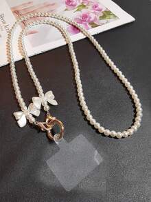 1条珍珠吊坠链，女士简约时尚奢华挂绳，长款斜挎手机挂绳带夹子，通用手工珍珠链项链，包包链带（长度约120厘米） - 彩色 - 查看 6