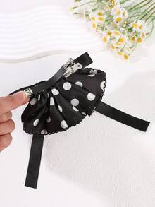 1pc French Polka Dot Bow Ribbon Hair Clip, Satin Hairpin For Updo Hairstyle - Multicolor - View 9