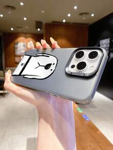 Fashionable Dog Pattern Luxury Gradient Black & Silver IMD Silicone Soft Edge Acrylic Hard Back Plate Large Hole Camera Protection Anti-Drop Thick PC Metal Button Phone Case Compatible With IPhone///// - Black - View 4