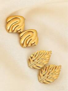 Stainless Steel Gold Plated Earrings, Low Allergy, Nickel-Free, Water Drop Shaped Earrings For Women Fashionable Geometric Textured Lightweight Hypoallergenic Earrings, Vintage Party Gift For Women Fashionable Heavy Unique Pendant Earrings Women's Gold Earring Set, Elegant Gold Plated Pendant Earrings Hypoallergenic Earrings, Fashion Jewelry, Gift For Women, Party Gift - Multiple Styles - View 3