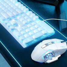 Gaming Keyboard And Mouse Set, Retro Punk Round Keycaps, RGB Backlit, Mechanical Feel, Anti-Ghosting, Wired, For PC Laptop Gamer - View 4