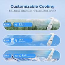 颈挂式风扇，可穿戴空调，颈背降温，NTC温控技术，720°环绕送风，鱼鳞散热，LED显示屏，3档风速，3种模式，防静电，5200mAh电池，Type-C接口 - 掛脖式 - 查看 5