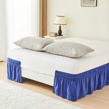 1pc Elastic Bed Ruffle - Easy Wrap Around Ruffle - Microfiber Bed Skirt With Adjustable Elastic Belt 15 Inch Tailored Drop - Hotel Quality Bedskirt, Fade Resistant (T/F/Q/K) - 藍色 - 查看 9