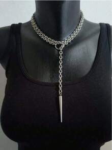 1pc 2026 European And American Punk Style O-Ring Rivet Pendant Necklace, Hiphop Open Circle Necklace, Unisex Y2K Long Necklace, Minimalist Streetwear Party Accessory - Silver - View 2