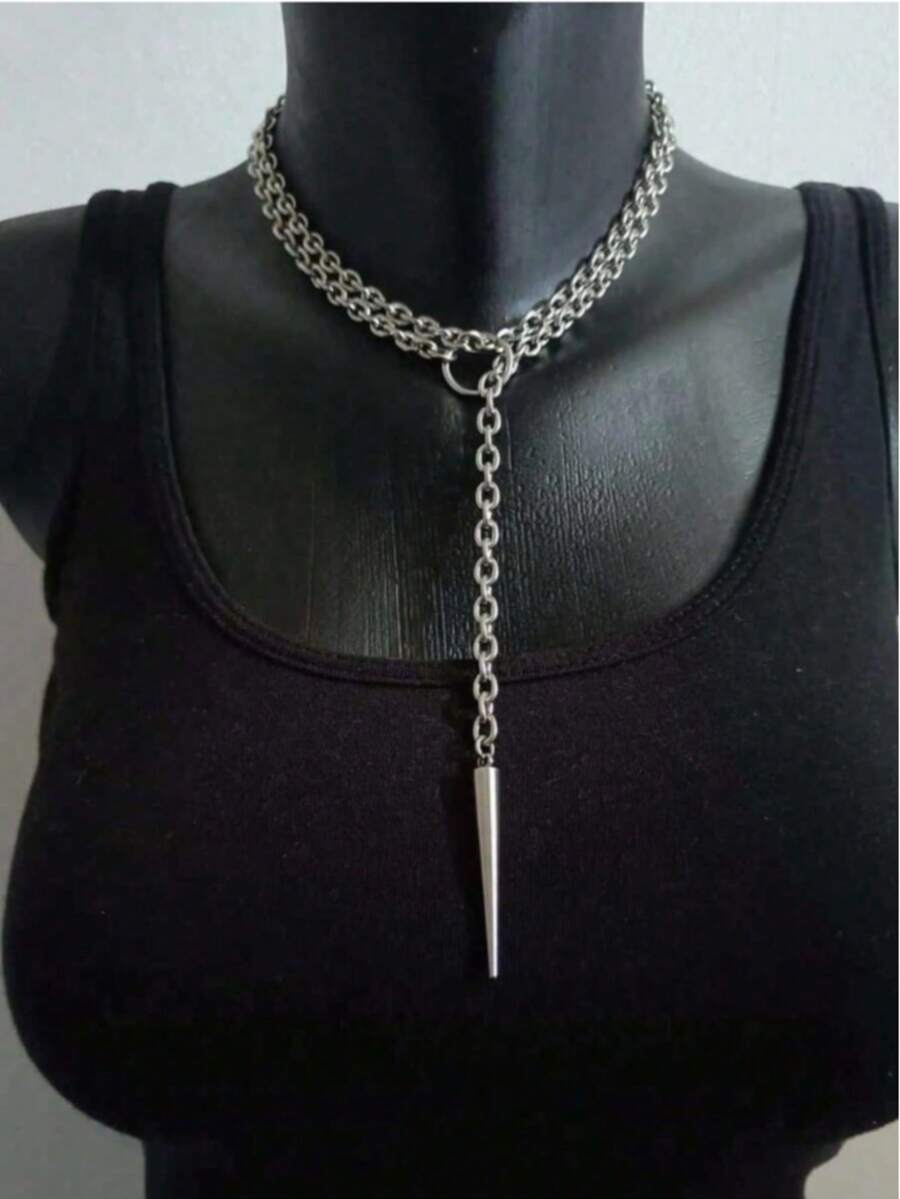 1pc 2026 European And American Punk Style O-Ring Rivet Pendant Necklace, Hiphop Open Circle Necklace, Unisex Y2K Long Necklace, Minimalist Streetwear Party Accessory