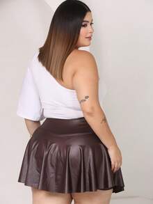 Plus Size Short Skirt In Cirre Suplex Fabric, High Waist, Gym, Party, Comfort And Security - 鏽棕色 - 查看 3