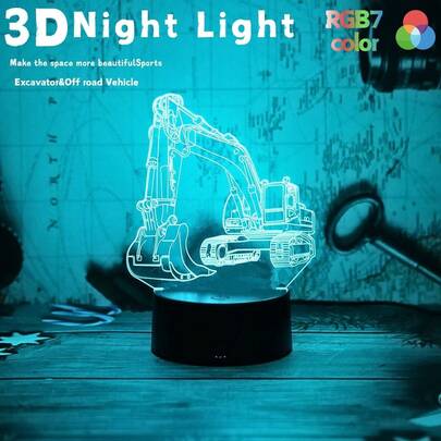 1pc Cool Excavator 3D Night Light, 3D Optical Illusion Lamp With Touch Control, USB Powered, 7-Color Gradient, Suitable For Bedroom, Bedside, Living Room Decor, Gift For Truck Enthusiasts