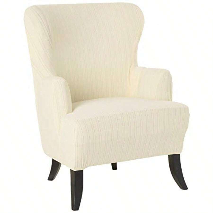 Surefit Cobertor Estirable para sillón diseño a Rayas Elástico Franjas 42" Tall 1 uds. por Paquete - Sillón orejero color crema - Ver 1