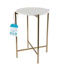 BIRDROCK HOME - Mesa auxiliar plegable con parte superior de mármol mesita de noche plegable de metal solo para uso en interiores bandeja de bar café bebidas y alimentos decoración moderna - como en la foto - Ver 8