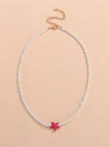 1件绿松石海星和白色珠子项链 - 彩色 - 查看 3