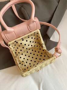 Straw Starfish Handbag, Cute Mini Crossbody Bag, Gentle Vacation Style Small Purse - Pink - View 7