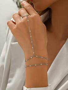 2pcs/Set Fashion Versatile Personalized Multi-Layer Women Finger Chain, Elegant Minimalist Connected Finger Bracelet, Suitable For Any Occasion, Great Gift - Multicolor - View 2