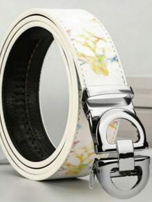 奢华男士字母印花休闲自动扣皮带，配金/银合金扣，是馈赠亲朋好友的理想节日礼物 - 彩色 - 查看 3