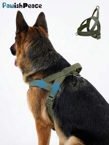 Arnés de estilo chaleco táctico para perros grandes/extra grandes para uso en exteriores, resistente y duradero, de color verde militar con costuras reflectantes, anti-tirones - Verde militar - Ver 1
