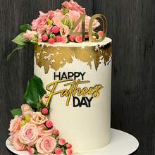 1pc/3pcs Acrylic "Happy Father's Day" And "Happy Father's Birthday" Cake Topper Set - Gold/Black/Blue/Silver "World's Best Dad" Cake Decoration For Men's Birthday And Father's Day Party Supplies - Multicolor - View 3