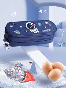 1pc Astronaut Design Double-Layer Pencil Case, High-Quality Large Capacity Stationery Box, Minimalist Cute Cartoon Pencil Pouch For Boys - Pencil Case - View 6