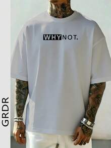 GRDR Men's Summer Letter Slogan Graphic Print Round Neck Short Sleeve T-Shirt, Comfortable & Fashionable - Light Grey - View 2