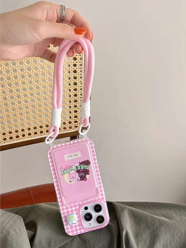 Cartoon Bear Card Slot Wrist Strap Lanyard Soft Phone Case Compatible With IPhone 17 Pro Max/16/15/14/13/12/11, Anti-Drop Card Holder - Multicolor - View 6