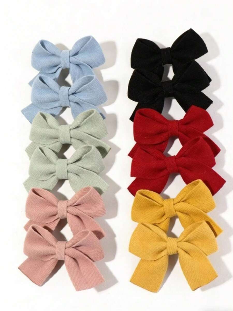 12pcs Solid Color Bow Hair Clips,Summer,Holiday,Travel, Accessories For Women,Festival,Party - Multicolor - View 1