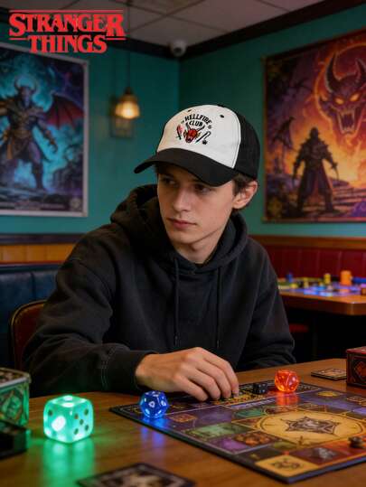 Netflix 1pc Stranger Things Official Licensed Baseball Cap, Hell Fire Club Embroidered Logo Vintage Adjustable Hat, TV Series Fan Collectible Streetwear