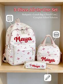 Set de 3 piezas Mochila personalizada para niños, regalo personalizado de vuelta al colegio, incluye bolsa de almuerzo y estuche para lápices, diseño lindo de lazo/trébol, mochila impermeable para niñas, regalo de vuelta al colegio/cumpleaños. Mochila escolar para niñas de gran capacidad con bolsa de almuerzo, bolsillos y estuche para lápices, mochila escolar con estampado degradado. Cabe laptop de 15.6 pulgadas, bolsillos multifuncionales. Adecuado para viajes al aire libre, vuelta al colegio, actividades al aire libre y uso diario. - Multicolor - Ver 6