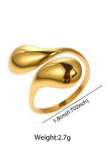 Stainless Steel Gold Color Ring, Luxury Elegant Stainless Steel Open Ring, 18K Gold Plated Non-Fading Jewelry - Ring - View 2