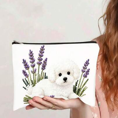 1 Túi đựng mỹ phẩm hình gấu bông trắng dễ thương in họa tiết hoa oải hương | Quà tặng sáng tạo dành cho phụ nữ | Túi cầm tay có khóa kéo | Ví đựng tiền xu dành cho nữ | Túi du lịch thiết yếu | Gợi ý đồ dùng cần thiết cho đồng nghiệp