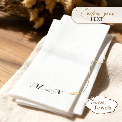 15-100pcs Monogram Custom Wedding Napkins, Linen Feel Personalized Party Napkins, Clear Printing, Perfect Table Decor For Wedding, Anniversary, Bridal Shower, Engagement Party, Rehearsal Dinner, Ideals Engagement Napkins For Couple, Lover And Family, Customized Cocktail Napkins, Elegant Customized Guest Towels