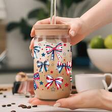 4pcs/Set 4th Of July Bows UV DTF Transfer Stickers For 16oz Libbey Glass Cups (9.4x4.3in), USA American Girly Patriotic Red White Blue Stars Heart Rainbow Waterproof Wraps, Independence Memorial Day Decals No Heat Needed - USA Bows 01 - View 9