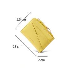 Nueva cartera de mujer con diseño asimétrico, múltiples ranuras para tarjetas, billetera plegable ultrafina y portátil con cremallera para monedas - Amarillo - Ver 5