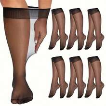 6双装女士加大码过膝长袜 | 透气弹力尼龙材质，防缠绕设计，适合搭配夏季连衣裙和半身裙，多色套装（黑色、棕色、米色、浅粉色），百搭袜子，优雅丝袜 - 彩色 - 查看 9