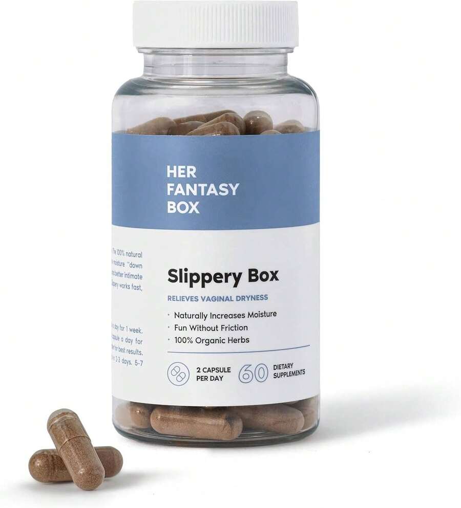 Her Fantasy Products Slippery Box Slippery Elm Capsules Dietary Supplement | Fast-Acting Feminine Wellness & Intimate Moisture Support | Vegan Gluten Free Non-GMO Oral Feminine Health Formula | 60 Capsules For Women - 滑榆膠囊 - 查看 1