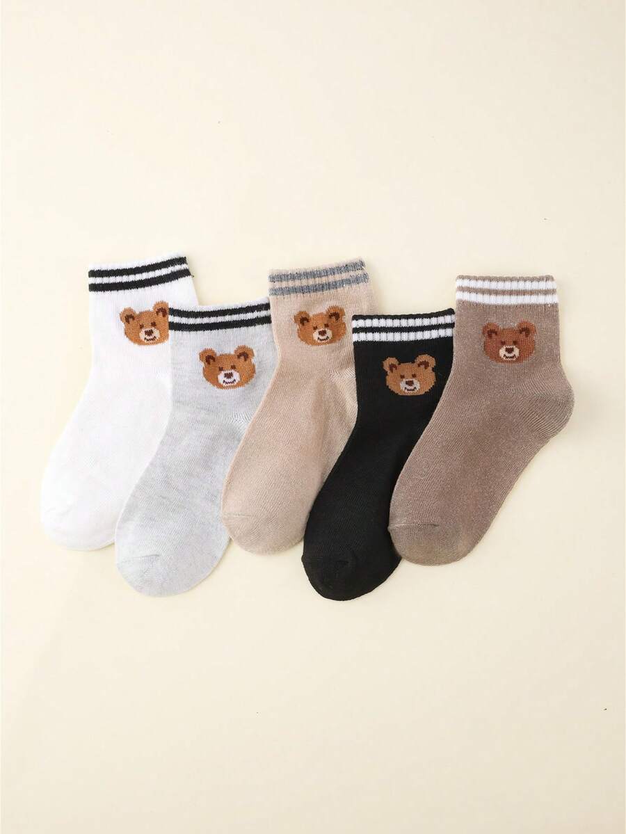 5双卡通熊头儿童袜，舒适百搭婴儿袜 - 彩色 - 查看 1