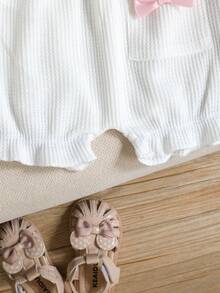 Bộ áo liền quần và quần short dễ thương cho bé gái sơ sinh, phối nhiều màu sắc, trang phục mặc hàng ngày cho bé tập bò, mùa hè. - Hồng - Xem 7