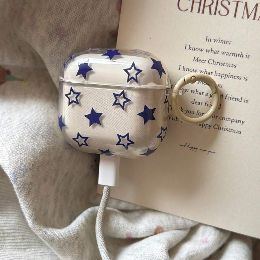 Estuche transparente con estrella azul + aro para Pro 3/Pro 2/4/3/2, estuche de auriculares de moda para mujer, estuche minimalista