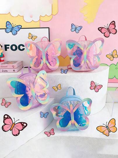 This New 1pc Butterfly Sequin Backpack Is Casual, Simple, And Stylish. It Features A Zipper Design And Adjustable Shoulder Straps, Making It Suitable For School, Daily Outings, And Travel. Compact And Convenient, It Easily Holds Everyday Essentials. A Versatile Piece, It's A Fashion Favorite, Suitable For Various Styles And Occasions, And Highly Adaptable. It Also Makes A Great Gift For Friends.